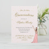 Quinceanera Elegant Pink Gold Kaart (Staand voorkant)