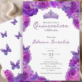 Quinceanera Elegant Purple Floral Tiara XV 15 Kaart