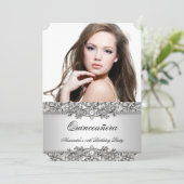 Quinceanera Elegant Silver White Diamond Photo 2 Kaart (Staand voorkant)