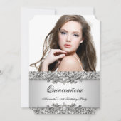 Quinceanera Elegant Silver White Diamond Photo 2 Kaart (Voorkant)