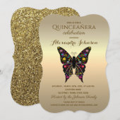 Quinceanera Elegant Zwart en Goud Kaart (Voorkant / Achterkant)