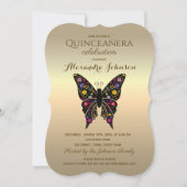 Quinceanera Elegant Zwart en Goud Kaart (Voorkant)