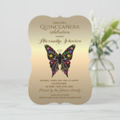 Quinceanera Elegant Zwart en Goud Kaart (Staand voorkant)