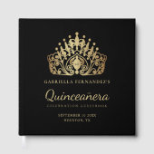 Quinceanera Elegant Zwart Gouden Tiara Kroon Gastenboek (Voorkant)