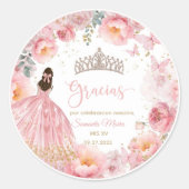 Quinceañera Elegante 15e verjaardagsfeestje Favor Ronde Sticker (Voorkant)