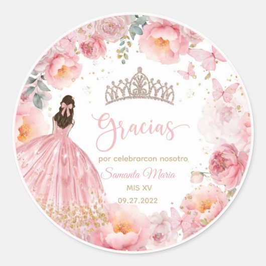 Quinceañera Elegante 15e verjaardagsfeestje Favor Ronde Sticker (Voorkant)