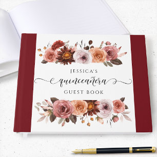 Quinceañera Elegante Bourgogne en Blush Floral Gastenboek
