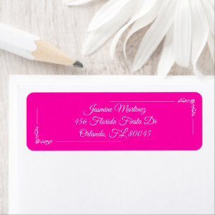 Quinceañera Elegante Fuchsia Roze en Witte Bloemen Etiket