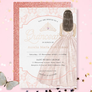 Quinceañera Elegante Roze Gouden Glitter Verjaarda Folie Uitnodiging
