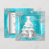 Quinceanera Elite Elegant Blauwgroen Birthday Part Kaart (Voorkant / Achterkant)