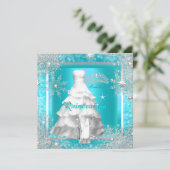 Quinceanera Elite Elegant Blauwgroen Birthday Part Kaart (Staand voorkant)