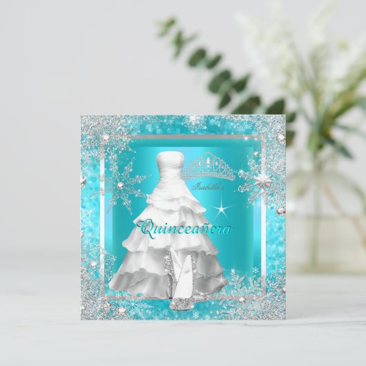 Quinceanera Elite Elegant Blauwgroen Birthday Part Kaart (Staand voorkant)