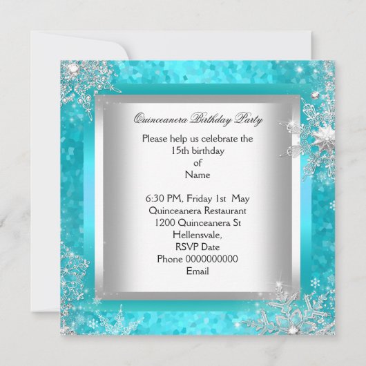 Quinceanera Elite Elegant Blauwgroen Birthday Part Kaart (Achterkant)