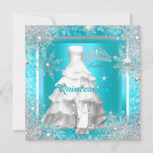 Quinceanera Elite Elegant Blauwgroen Birthday Part Kaart (Voorkant)