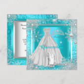 Quinceanera Elite Elegant Blauwgroen Birthday Part Kaart (Voorkant / Achterkant)
