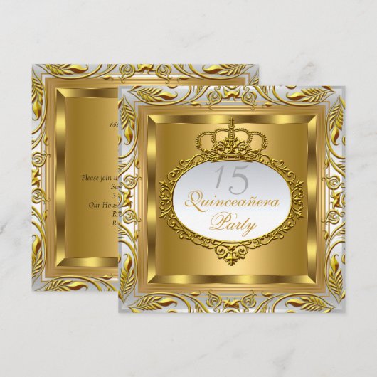 Quinceañera Elite Elegant Gold Silver Birthday Kaart (Voorkant / Achterkant)