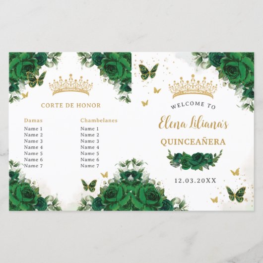 Quinceañera Emerald Bloemenvlinders Programma (Voorkant)