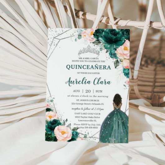 Quinceañera Emerald Blush Floral Brown Princess Kaart