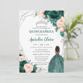 Quinceañera Emerald Blush Floral Brown Princess Kaart (Staand voorkant)