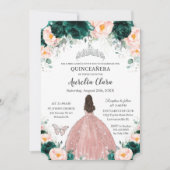 Quinceañera Emerald Blush Floral Princess Silver Kaart (Voorkant)