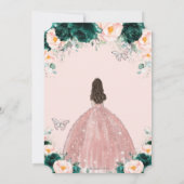 Quinceañera Emerald Blush Floral Princess Silver Kaart (Achterkant)
