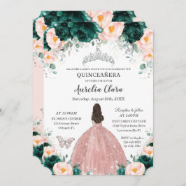 Quinceañera Emerald Blush Floral Princess Silver Kaart