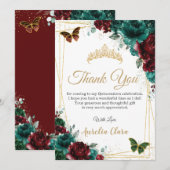 Quinceanera Emerald Bourgondië Bloemen Dank u kaar Kaart (Voorkant / Achterkant)