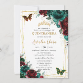 Quinceanera Emerald Bourgondië Bloemenvlinders Kaart