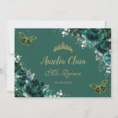 Quinceañera Emerald Floral Butterflies Birthday Bedankkaart (Achterkant)