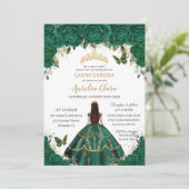 Quinceañera Emerald Floral Princess Gold Crown Kaart (Staand voorkant)