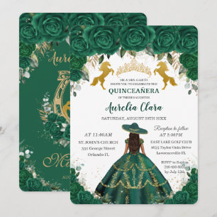 Quinceañera Emerald Floral Princess Gold Horses Kaart