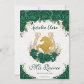 Quinceañera Emerald Floral Princess Gold Horses Kaart (Achterkant)
