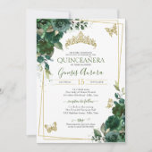 Quinceañera Emerald Forest Green Gold Butterfly Kaart (Voorkant)