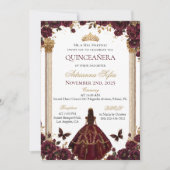 Quinceañera Emerald Gold Bourgondische Rozen Princ Kaart (Voorkant)