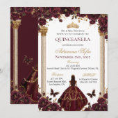 Quinceañera Emerald Gold Bourgondische Rozen Princ Kaart (Voorkant / Achterkant)