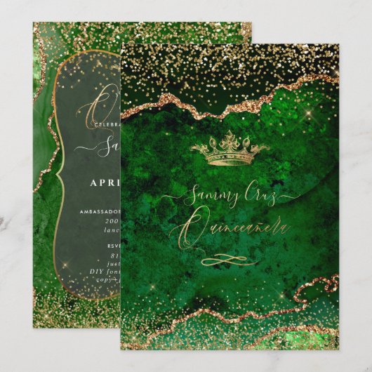 Quinceanera Emerald Green Agate Faux Gold Dust Kaart (Voorkant / Achterkant)