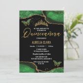 Quinceañera Emerald Green Agate Marble Butterflies Kaart (Staand voorkant)