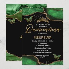 Quinceañera Emerald Green Agate Marble Butterflies Kaart