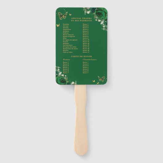 Quinceañera Emerald Green Bloemen Evenementen Prog Handwaaier (Achterkant)