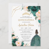 Quinceañera Emerald Green Blush Floral Princess Kaart (Voorkant)