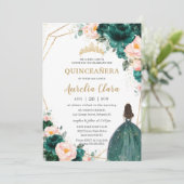 Quinceañera Emerald Green Blush Floral Princess Kaart (Staand voorkant)