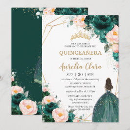 Quinceañera Emerald Green Blush Floral Princess Kaart