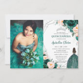 Quinceañera Emerald Green Blush Floral Princess Kaart (Voorkant)
