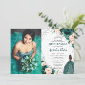 Quinceañera Emerald Green Blush Floral Princess Kaart (Staand voorkant)