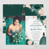 Quinceañera Emerald Green Blush Floral Princess Kaart (Voorkant / Achterkant)