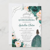 Quinceañera Emerald Green Blush Floral Princess Kaart (Voorkant)