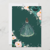 Quinceañera Emerald Green Blush Floral Princess Kaart (Achterkant)