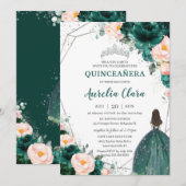 Quinceañera Emerald Green Blush Floral Princess Kaart (Voorkant / Achterkant)