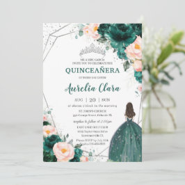 Quinceañera Emerald Green Blush Floral Princess Kaart