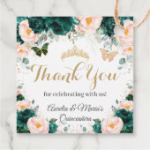Quinceañera Emerald Green Blush Floral Twins Bedankjes Labels (Achterkant)